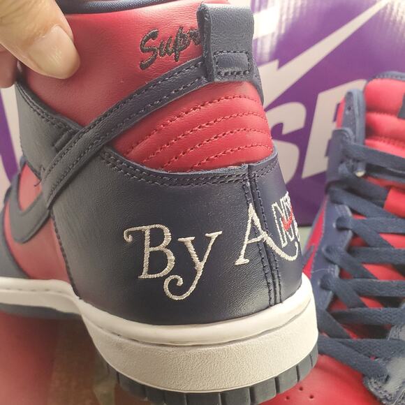 Nike Supreme x Dunk SB High By Any Means Red Navy Mens 7 / Womens 8.5 - Picture 9 of 14